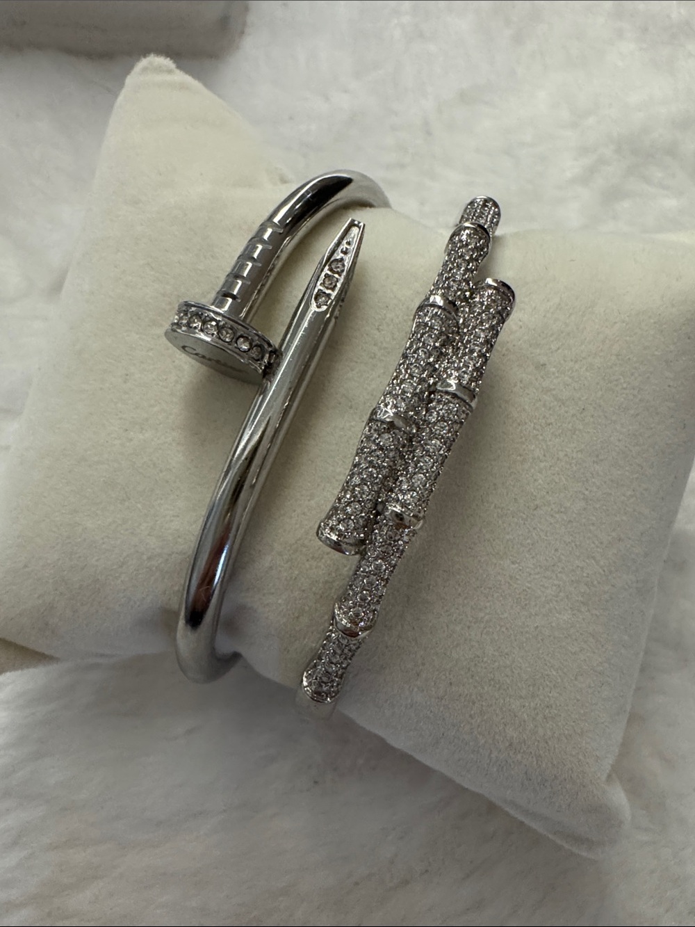 Silver Nail-Style Cuff Bracelet with Pavé Crystals - Silver 2 pieces
